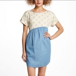 LILIS CLOSET by Anthropologie short sleeve Chambray Polka Dot Cotton Dress